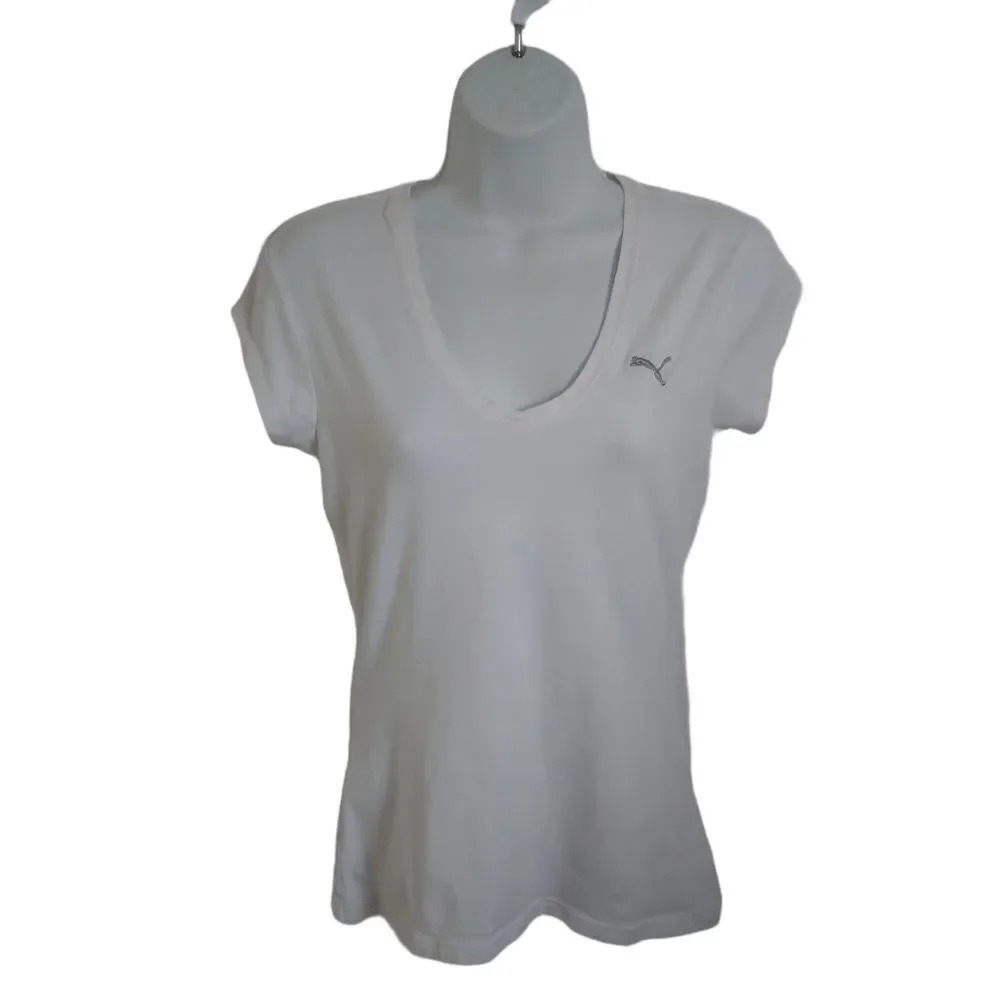 Puma White Capped Sleeves Sports/Activewear Tee